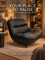 Fauteuil de loisirs moderne sans accoudoirs en similicuir avec cadre en bois massif et éponge haute résilience, pieds fixes, durable et écologique, pour la maison et le bureau