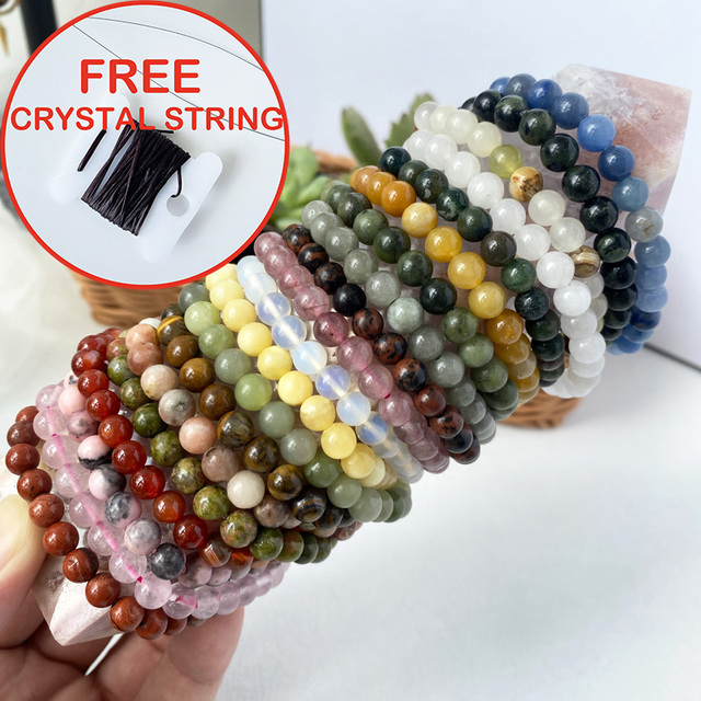 Hot Sales 6mm Crystal Bracelet Rose Quartz Bead Healing Stones Mixed Quartz Strawberry Bracelet for DIY Love Gifts