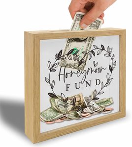 8x8 Shadow Box Frame Boîte à fonds en bois décorative avec fente pour économiser de l'argent - Product Image 1