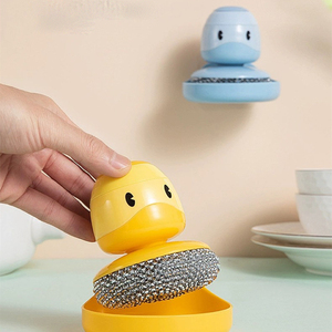 2023 NEW Household Kitchen Dish Cleaning <b>Brush</b> Detachable Yellow Duck Storage Detergent Steel <b>Wire</b> Auto Pot with Holder - Product Image 3