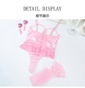 Lingerie seksi merah muda kualitas tinggi Set Ruffle renda Satin Lingerie malam seksi wanita Lingerie tembus pandang Lingerie Lingerie Lingerie Lenceria - Product Image 2