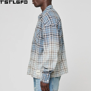 Chemise en flanelle à carreaux, boutonnée sur le devant, manches longues, deux poches poitrine, coupe décontractée, style streetwear, vente en gros personnalisée - Product Image 3