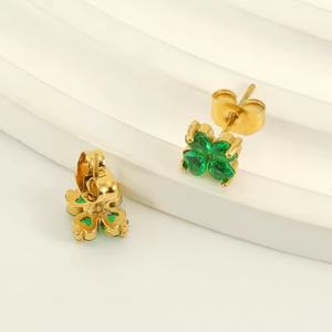 Pendientes de Acero Inoxidable para Mujer, con Incrustaciones de Oro de 18k y Circonita, Diseño de Trébol de Cuatro Hojas, Joyería de Moda - Product Image 5