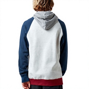 Men's Color Blocked <b>Hoodie</b> Fleece Zipper Up Regular Sleeve Autumn Hooded Sweatshirt Blue Grey White Red Trim - Product Image 2