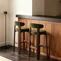 Tabouret de bar en bois massif de style rétro moderne français, style mid-century, tabouret haut pour îlot de cuisine, pour la maison et la restauration, avec dossier