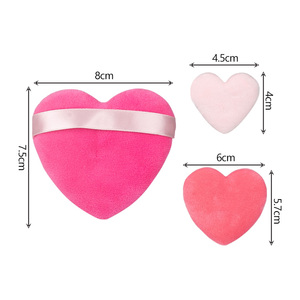 Xách Tay Trái Tim Màu Hồng Mềm Nhung 3Pcs Bột Phun Đặt Khuôn Mặt Trang Điểm Khoáng Sản Puffs Biểu Tượng Tùy Chỉnh Cho Ép Hoặc Lỏng Bột - Product Image 2