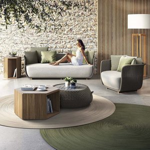Ensemble de canapés confortables de style nordique moderne pour jardin, villa, complexe hôtelier, plage, en corde tressée durable, avec tables basses - Product Image 2