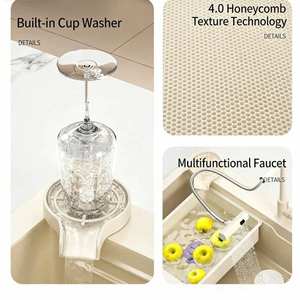 Bestselling household integrated 304 stainless steel single groove <b>stepped</b> countertop basin <b>kitchen</b> sink - Product Image 5