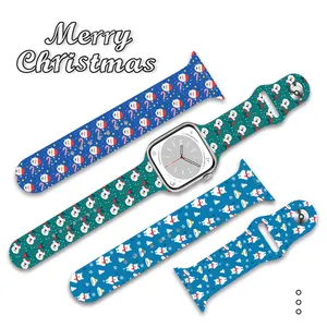 Drop shipping Christmas Watch Band Silicone Printing Waterproof Watch Strap For Apple i Watch Ultra Series Rubber Armband