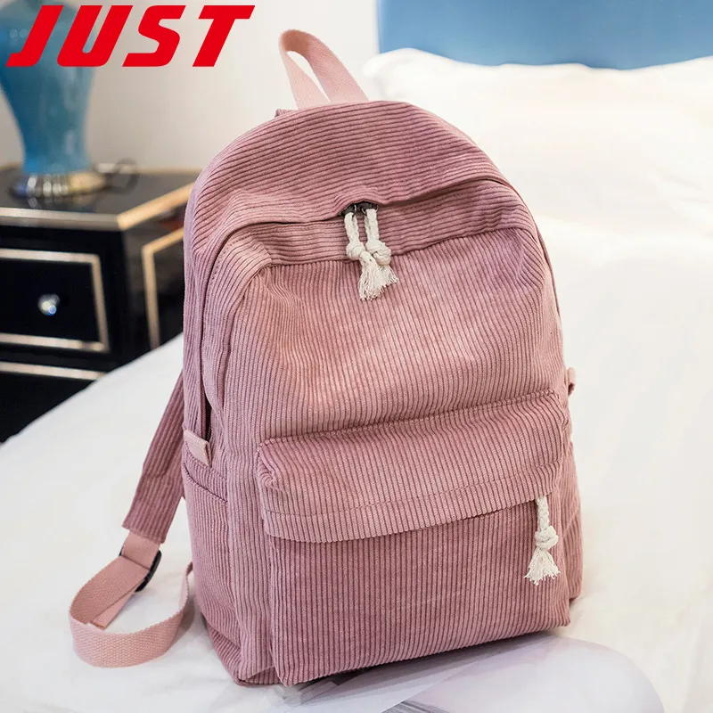 JUST Brand Hot Selling Custom Fashion Corduroy Fabric Bags Girls Backpack Bag Large Capacity Woman Backpack