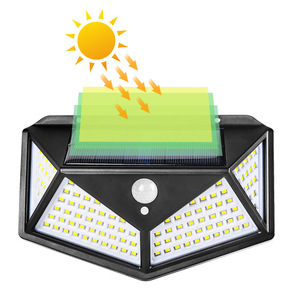 <span class=keywords><strong>Lampe</strong></span> de jardin extérieure à énergie <span class=keywords><strong>solaire</strong></span>, <span class=keywords><strong>lampe</strong></span> murale à détection humaine, 100 LED, éclairage mural rechargeable à quatre côtés pour la maison - Product Image 3