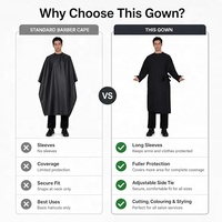 Outil capillaire OEM : Cape de coiffeur imperméable type kimono avec protection de chaise. Cape de coiffure avec attache frontale et fermeture à pression.