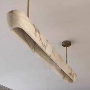 French Style Marble Long Strip Chandelier Adjustable Height Copper <strong>Lighting</strong> <strong>Fixtures</strong> for Villas Hotels Restaurants Bars - Product Image 2