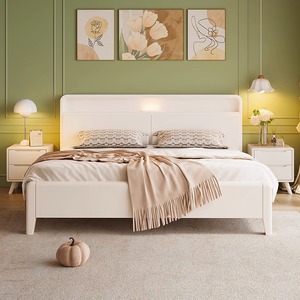 Cama de almacenamiento de madera maciza blanca de 1.5M 1.8M con cabecero iluminado, muebles de dormitorio para niñas estilo princesa - Product Image 3