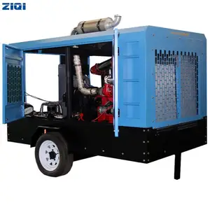 Easy To Maintenance 425CFM Compressor 7BAR 102PSI Portable Screw Air Compressor 2 Wheels Driven For Water Well Drilling