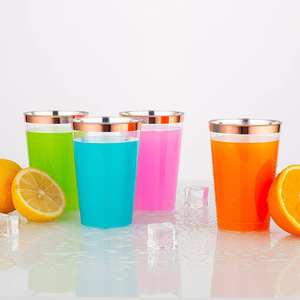 Gobelets en plastique transparent de 10 oz, gobelets à bordure dorée rose, gobelets jetables pour fête et restaurant - Product Image 4