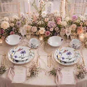 <span class=keywords><strong>Service</strong></span> de vaisselle en <span class=keywords><strong>porcelaine</strong></span> à bordure dorée florale, 8 assiettes, bols, tasses |   Motif végétal, imprimé floral irisé naturel, luxe - Product Image 2