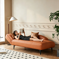 Sofá de Estilo Italiano con Estructura de Madera, Resistente a los Arañazos de Gatos, Tapizado en Cuero Sintético, Respaldo Ajustable, Sofá Cama Tipo Futón para Sala de Estar