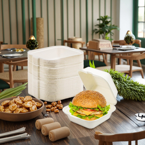 6インチ バガス製クラムシェル型テイクアウト容器 450ml ヒンジ付きバーガーボックス 生分解性 食品グレード 食品安全 持ち帰り用容器 - Product Image 6