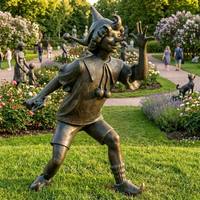 Sculpture de Pinocchio en bronze grandeur nature, style antique, pour jardin fleuri, statue de bienvenue en bronze
