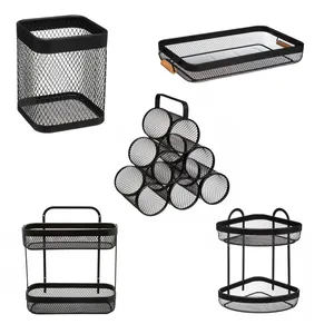 2023 Metal Wire Mesh Basket Fruit Snacks Sundries Storage box with Wood Handle mesh storage basket iron storage basket