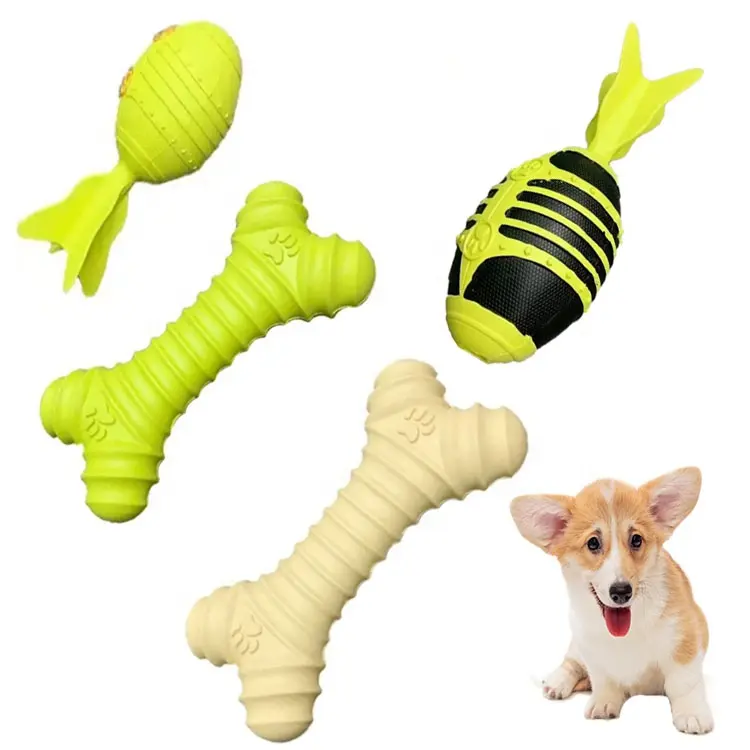 U-PETS 제조 업체 고무 및 뼈 로켓 개 장난감 삐걱 거리는 친환경 개 씹는 장난감