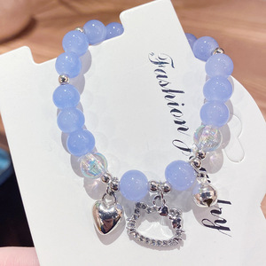 Braccialetto di perline di moda carino gattino campana ciondolo a cuore bracciale fatto a mano per bambini studenti - Product Image 6