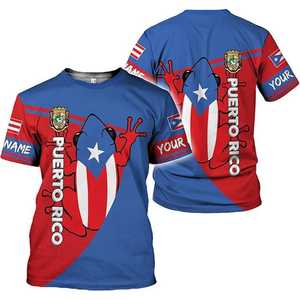 T-shirt à rayures diagonales stylisées avec le symbole du blason de Porto Rico, vente en gros personnalisée, motif du drapeau de Porto Rico, t-shirts pour hommes - Product Image 4