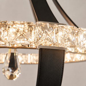 <b>Square</b> Cut Crystal Ring Hanging Lamp Leather Wrought Metal <b>Frame</b> For High End Villa Residential Ceiling Decor Light - Product Image 3