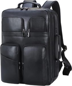 Full Grain <b>Leather</b> <b>Laptop</b> <b>Backpack</b> for Men Multi Pockets Casual Daypack Business Travel Rucksack - Product Image 1