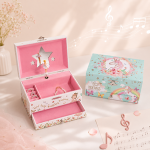 <b>Large</b> Capacity Musical Jewelry <b>Box</b> with Drawer Unicorn/Ballerina Print Design Kids Jewelry Organizer <b>Box</b> for Birthday <b>Gifts</b> - Product Image 3