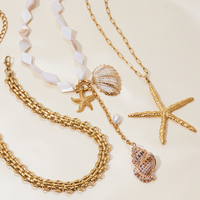 Collier J&D pour femme avec coquillage marin, perle, étoile de mer, coquille, collier pendentif, bijoux de plage, ajustable, vacances d'été