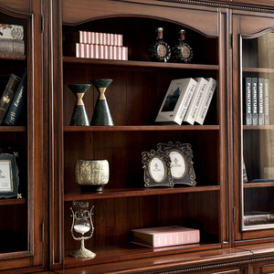 Muebles de Oficina de Lujo de Alta Calidad, Librería Combinada de Madera Sólida, Vitrina de Pared para Sala de Estar <span class=keywords><strong>con</strong></span> Puertas de Vidrio y <span class=keywords><strong>Cajones</strong></span> para Villa - Product Image 4