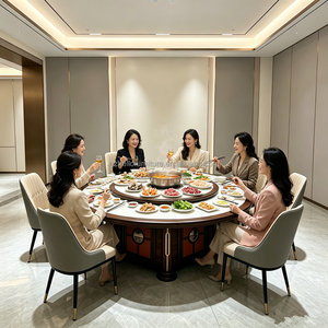 Table à manger ronde en bois et pierre, électrique, rotative, moderne et luxueuse, avec <span class=keywords><strong>plaque</strong></span> à <span class=keywords><strong>induction</strong></span>, durable, 10 places, <span class=keywords><strong>pour</strong></span> la maison et l'hôtel - Product Image 4