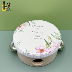 4 pouces 10cm personnalisé mariage église fête faveur tambour à main tambourin Panderos Instrument de musique jouets - Product Image 3