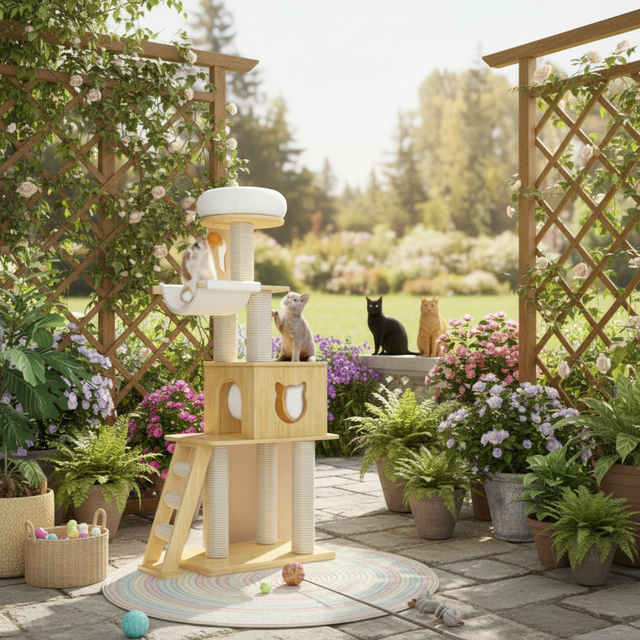 Large Cat Tree Tower With Scratcher Wooden Cat Furniture Sturdy for Big Cats Indoor Pet Activity House Hot Sale