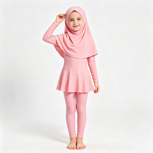 Kids Muslim Burkini Swimsuit 3PCS Full Coverage <b>Modest</b> Swimwear with Hijab Long Sleeve Girls Swim <b>Set</b> - Product Image 1