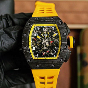 Men's Black and Yellow Carbon Fiber <b>Chronograph</b> Mechanical Watch, <b>Automatic</b> Sports Watch RM011 - Product Image 1