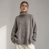 Pull en maille oversize décontracté à col roulé et épaules tombantes pour femme, mélange alpaga et mohair, hiver