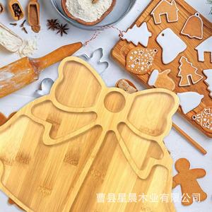 Bandeja de bambú con diseño de campanas navideñas y lazo para servir postres y bocadillos en fiestas, bandeja decorativa de madera. - Product Image 2