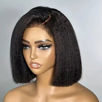 Peluca de Cabello Humano Real 12A, Estilo Bob Lacio con Trenzas Africanas, Tejida a Mano, para Todos los Tonos de Piel y Formas de Rostro