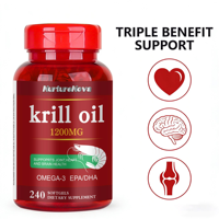 Exportation transfrontalière d'huile de krill en capsules molles, complément alimentaire, 240 capsules, vente directe des fabricants source, en stock