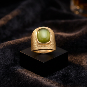 Anillo de piedras preciosas de Calcedonia verde chapado en oro para hombre y mujer - Product Image 3