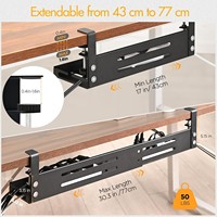 Barquette de gestion des câbles rétractable sous le bureau, sans perçage, longueur réglable de 43 à 76 cm