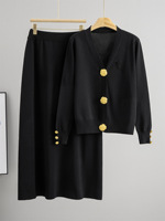 Costume décontracté d'hiver pour femmes, nouveau cardigan à col en V, grand bouton, motif uni, tissu en polyester/coton peigné, coupe régulière