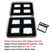 Ensemble de boîtes de présentation rectangulaires en plastique noir, blanc et argent pour pierres précieuses, avec sac à fermeture éclair pour revendeur