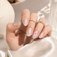 T2005 – Kit d'ongles artificiels en acrylique faits main, courts, en forme d'amande, 10 pièces, vente en gros, motifs floraux français, fournitures pour ongles.