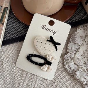 Accessoires pour enfants en coton et <span class=keywords><strong>lin</strong></span>, nœud à pois noir et <span class=keywords><strong>blanc</strong></span>, dentelle en tissu, pince à cheveux élégante, cheveux rebelles, côté cheveux - Product Image 4