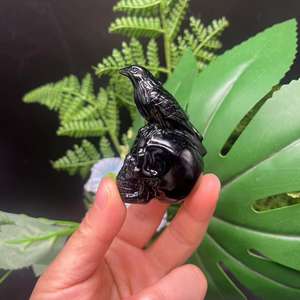 Оптовая продажа, массивные Хрустальные черепа, резные обсидиан с черепами птиц, хрустальные целебные кристаллы, резные черепа - Product Image 4