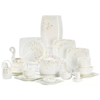 Service de vaisselle de luxe en porcelaine fine, motif feuille dorée, compatible micro-ondes et four, pour la maison, les dîners et comme cadeau de mariage